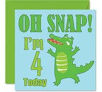 4th Birthday Card Boy - Oh Snap Crocodile - Happy Birthday Card 4 Year Old Boy, Boys Cards for Him, 145mm Greeting for Son, Brother, Grandson, Nephew, Cousin, God Son