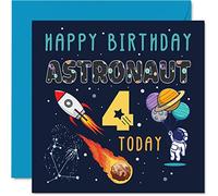 4th Birthday Card Boy - Space Astronaut Cosmos - Happy Birthday Card 4 Year Old Boy Girl, Girls Boys Cards, 145mm Greeting for Son Daughter Niece Nephew Grandson