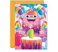 4th Birthday Card Boys Girls - Little Monster Party - Happy Birthday Card for 4 Year Old Boy Girl Kids, A5 Four Fourth Bday Cake Greeting Cards