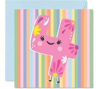 4th Birthday Card - Cute Pastel Numbers - Happy Birthday Cards for 4 Year Old Boy Girl Age 4 Girls Boys, 145mm Bday Greeting Card