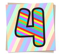 4th Birthday Card For Boy/For Girl - Colourful Striped 4 - Fourth in Multicolour, Pink & Blue Design - For Girls or Boys