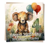 4th Birthday Card For Boy - Teddy Bear - Happy Birthday To A Special Little Boy - Made in UK