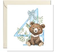 4th Birthday Card for Boys - Cute Teddy Bear Birthday Card for Baby Boy Infant toddler B'day Card for 4 Year old Kids four, fourth