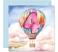 4th Birthday Card for Boys Girls - Hot Air Balloon - Happy Birthday Card 4 Year Old Boy Girl, Cards for Him Her, 145mm Greeting Cards Niece Nephew Kids Children