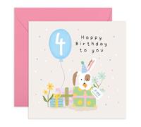 4th Birthday Card For Boys - 'Hoppy Birthday 4' - Presents for Son, Nephew, Grandson, Friend's Child - Four Years Old - Comes with Fun Stickers