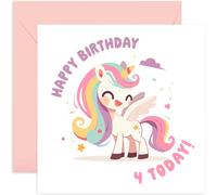 4th Birthday Card for Girls - Cute Unicorn Birthday Card for Her - Children Kids Happy Birthday Card Age 4 Year Old Girl - Girls Forth Birthday Gifts - Daughter, Niece, Granddaughter
