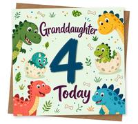 4th Birthday Card for Granddaughter, Cute Dinosaur Design | Blank inside for your own message; premium 360gsm card with matching envelope, designed and printed in the UK