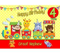 4th Birthday Card for Great Nephew (Train Yellow) - From Auntie Uncle Greeting Gift Keepsake Blank Inside Premium Quality Envelope Included UK Seller