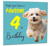 4th Birthday Card for Men Women Dog Pawsome Birthday Card for 4 Year old Girl Kids Daughter four, fourth Granddaughter Niece cousin Sister