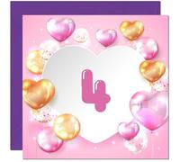 4th Birthday Card for women Girls Pink Balloon Numbers Birthday Card for 4 Year old Girl Kids Daughter four, fourth Granddaughter Niece cousin Sister