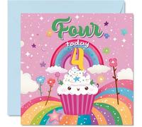 4th Birthday Card Girl - Cupcake Rainbow - Happy Birthday Card for 4 Year Old Girl, Age 4 Girls Cards, 145mm Bday Greeting