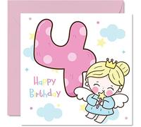 4th Birthday Card Girl - Magical Fairy Birthday Card - Happy 4 Year Old Girl, Girls Cards for Her, 145mm Greeting for Daughter Niece Granddaughter Kid Children