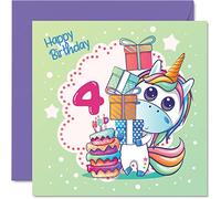 4th Birthday Card Girl - Magical Unicorn Cake - Unicorn Birthday Card for 4 Year Old Girl, Age 4 Girls Cards, 145mm Cute Greeting