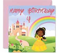 4th Birthday Card Girl - Princess Castle - Happy Birthday Card 4 Year Old Girl, Girls Cards for Her, 145mm Greeting for Daughter Niece Granddaughter Kid Children