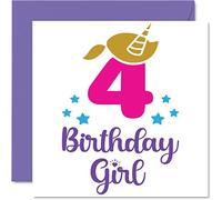 4th Birthday Card Girl - Unicorn Birthday Card - Happy 4 Year Old Girl, Girls Cards for Her, 145mm Greeting for Daughter Niece Granddaughter Kid Children