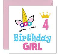 4th Birthday Card Girl - Unicorn Birthday Card - Happy 4 Year Old Girl, Girls Cards for Her, 145mm Greeting for Daughter Niece Granddaughter Kid Children