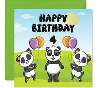 4th Birthday Card Unisex - Panda Party - Happy Birthday Card 4 Year Old, 145mm Cute Greeting for Son Daughter Brother Sister Grandson Granddaughter Niece Nephew Cousin