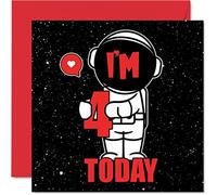 4th Birthday Card Unisex - Space Astronaut - Happy Birthday Card 4 Year Old Son Daughter Brother Sister Grandson Granddaughter Niece Nephew Cousin, 145mm Bday Greeting