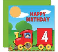 4th Birthday Card Unisex - Train - Happy Birthday Card for 4 Year Old Son Daughter Brother Sister Grandson Granddaughter Niece Nephew Cousin, 145mm Greeting
