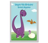 4th Birthday Cards for Boys - 4 Year Old Little Boy - Age Four - Quality (Great Nephew 4th Birthday Card - Dinosaur)