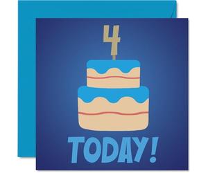 4th Birthday Cards for Boys, Blue Bday Cake 4 Today