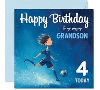 4th Birthday Cards for Boys - Football Boy - Happy Birthday Card for 3 Year Old Boy Grandson Grandchild, 145mm Bday Greeting Cards