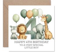 4th Birthday Cards for Boys - Jungle Numbers - Happy Birthday Card for 4 Year Old Boy Grandson Great Nephew Cousin Nephew, 145mm Bday Greeting Cards