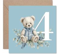 4th Birthday Cards for Boys - Number Bears - Happy Birthday Card for 4 Year Old Boy Son Step Son Nephew Cousin, 145mm Bday Greeting Cards