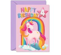 4th Birthday Cards for Girls and Boys, Rainbow Unicorn