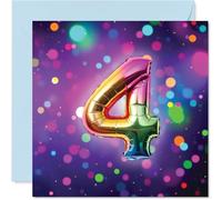 4th Birthday Cards for Girls Boys - Rainbow Foil Balloon - Happy Birthday Card for 4 Year Old Girl Boy Nephew Cousin Niece Sister, 145mm Bday Greeting Cards