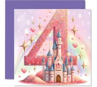 4th Birthday Cards for Girls, Fairy Princess Castle | Happy Birthday Card for 4 Year Old Girl Daughter Niece Cousin Sister, 145mm Bday Greeting Cards