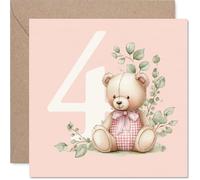 4th Birthday Cards for Girls - Number Bears - Happy Birthday Card for 4 Year Old Girl Great Niece Goddaughter Granddaughter Niece, 145mm Bday Greeting Cards