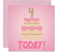 4th Birthday Cards for Girls, Pink Bday Cake 4 Today