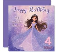 4th Birthday Cards for Girls - Princess in Purple - Happy Birthday Card for 4 Year Old Girl Daughter Niece Cousin Sister, 145mm Bday Greeting Cards