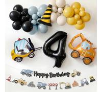 4th Birthday Decorations Boy - Digger Birthday Decorations Construction Balloons Arch Kit with Foil Excavator Balloons 32Inch Number 4 Balloon and Happy Birthday Banner