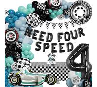 4th Birthday Decorations for Boys, Racing Cars Theme Party Decorations, 4th Birthday Decorations Boy Car, Need Four Speed Birthday Decoration Kids, Blue Race Car Balloons, 4 Foil Balloon, Cake Topper