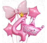 4th Birthday Decorations - Pink 40 Inch Number 4, Princess Crown & Bow Foil Balloons (40 Pieces)
