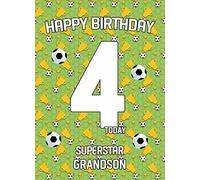 4th Birthday Football Card for Grandson - From Grandad Grandma Greeting Gift Keepsake Blank Inside Hobby Theme Premium Quality Envelope Included UK Seller