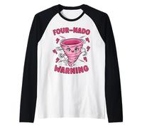 4th Birthday Fournado 4 Pink Tornado Themed Party Warning Raglan Baseball Tee