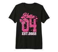 4th Birthday Girl Pink Coquette Bow Hello Four 4 Years Old Premium T-Shirt