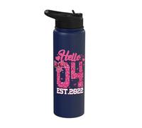 4th Birthday Girl Pink Coquette Bow Hello Four 4 Years Old Stainless Steel Insulated Water Bottle