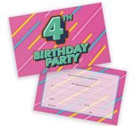 4th Birthday Party Invitations Kids - Funky Colours 20 Pack - Childrens Birthday Invitations for Boys/Girls A6 Bday Party Invites Invitation Cards with Folding Envelopes