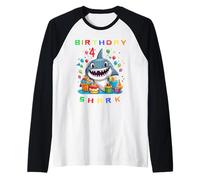 4th Birthday Shark 4 Years Old Little Shark for Baby Boys Raglan Baseball Tee