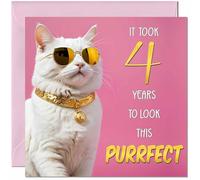 4th Cat Birthday Card for Girls - Purrfect Birthday - Funny Cat Birthday Card for 4 Year old Girl Kids Daughter girl Four, Fourth Granddaughter Sister Niece cousin Kitty Kitten