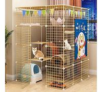 4th floor - Small animal cage large, cat cages indoor large with roof, cat houses in Pet Supplies, sturdy metal, BLACK/YELLOW, 111x111x145cm,Yellow-C cage+bowl+nest+hammock
