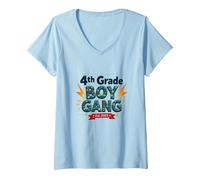4th Grade Boy Gang Est. 2023 Fun School Squad V-Neck T-Shirt, Women, Baby Blue, S