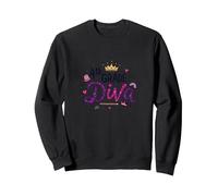 4th Grade Diva: Sparkly Crown for School Queen Sweatshirt, Adult Unisex, Black, S