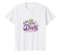 4th Grade Diva: Sparkly Crown for School Queen T-Shirt, Kids, White, 10 Years