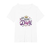 4th Grade Diva: Sparkly Crown for School Queen T-Shirt, Women's Plus, White, 4X