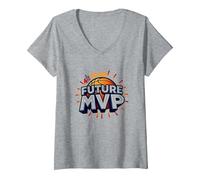 4th Grade Future MVP Basketball Champion V-Neck T-Shirt, Women, Heather Grey, S